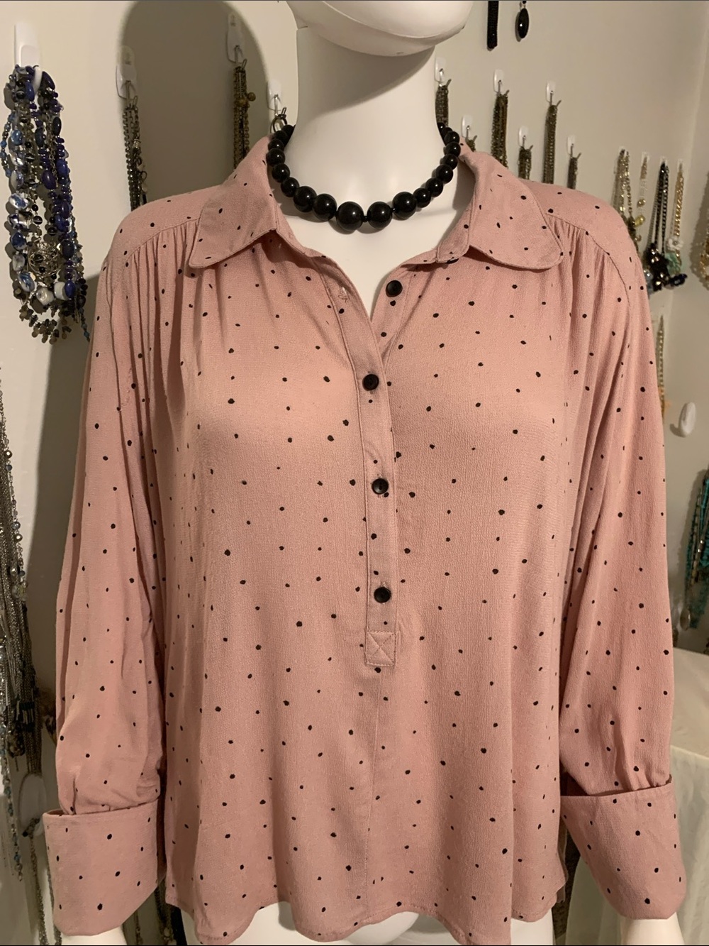Blu Pepper Pink Polka Dot Button-Front Blouse